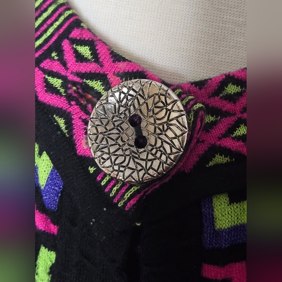 Elena Wang Colorful Geometric Knit Cardigan Sweater M Medium Retro Abstract - Picture 3 of 8